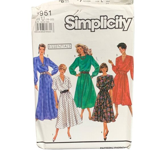 Simplicity 9951 Vintage Dress Pattern Womens Size 16-20 - Picture 1 of 2